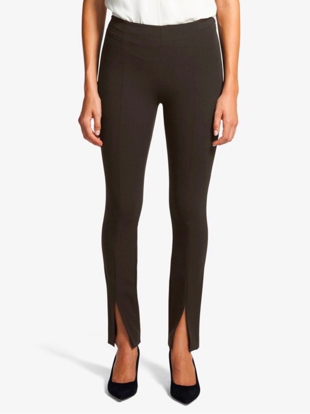 Like New Theory Black Scuba Front Slit Leggings 27” Inseam